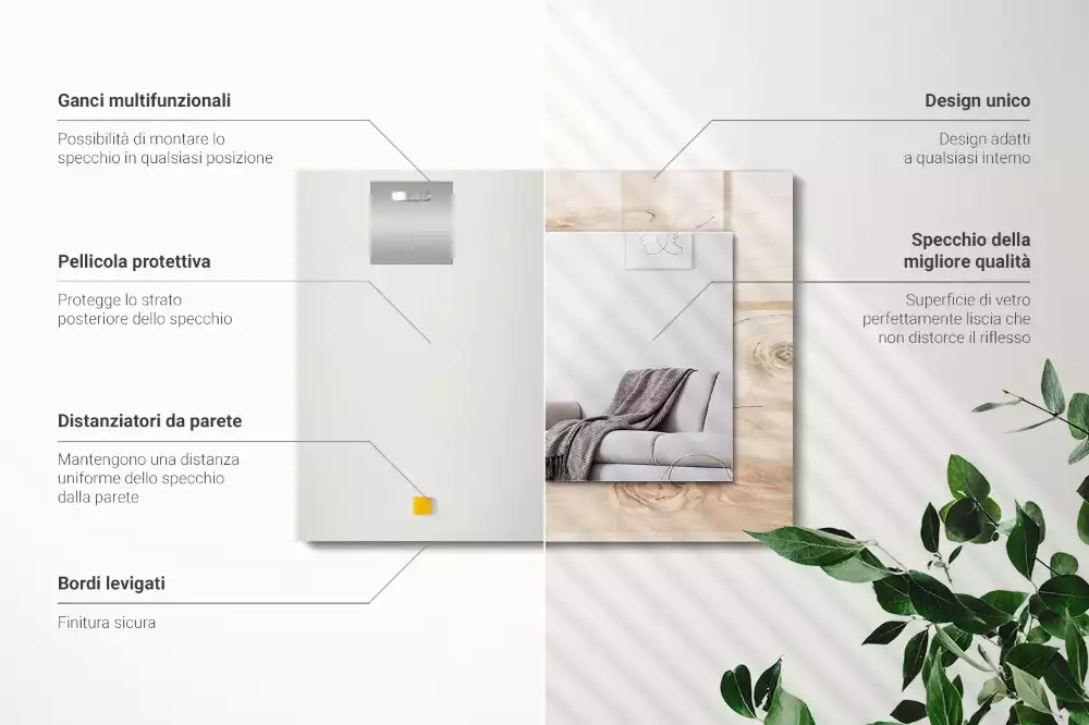 Specchio rettangolare con cornice stampata Legno con nodi