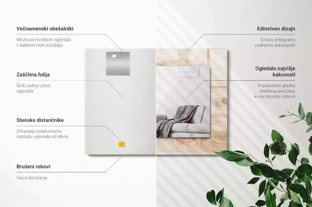 Specchio rettangolare con cornice stampata Legno con nodi