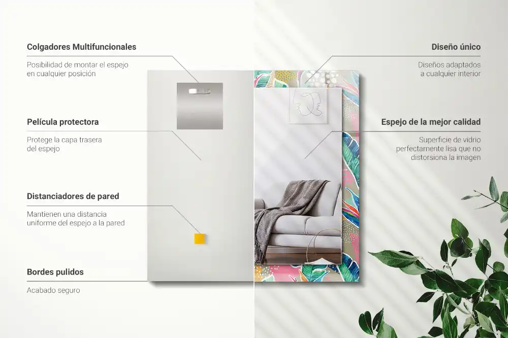 Specchio rettangolare stampato Fiori e foglie