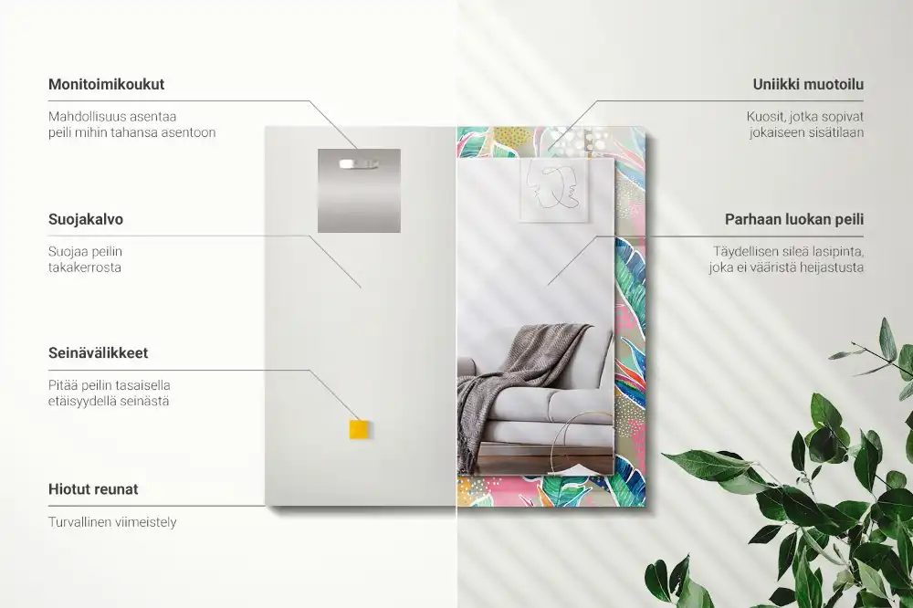 Specchio rettangolare stampato Fiori e foglie