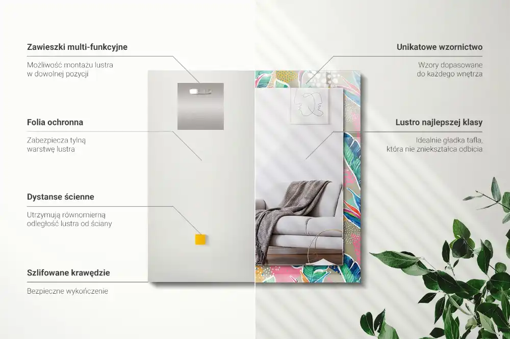 Specchio rettangolare stampato Fiori e foglie