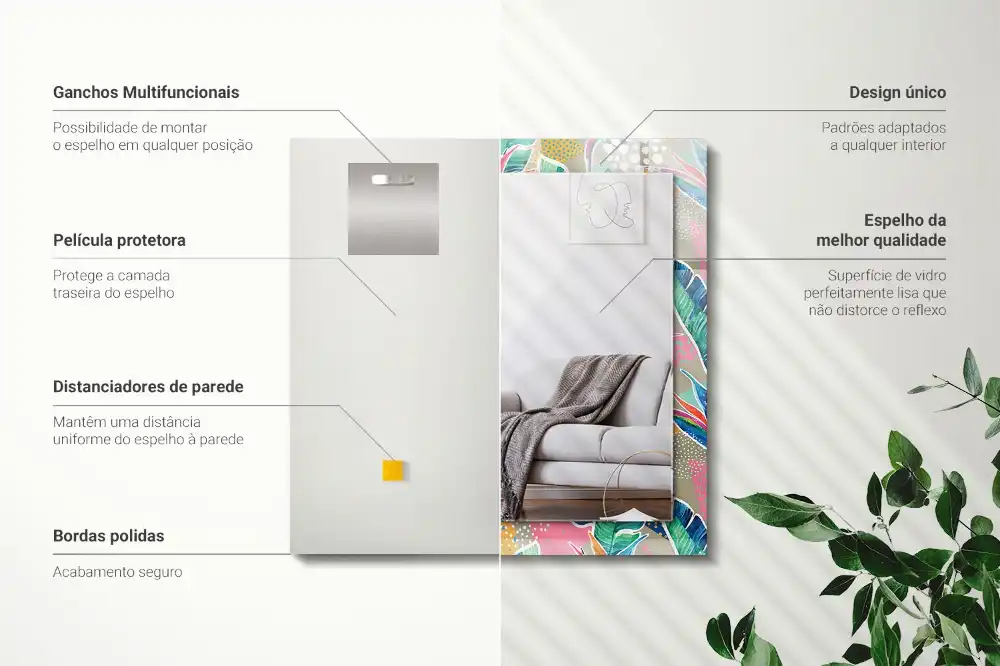 Specchio rettangolare stampato Fiori e foglie