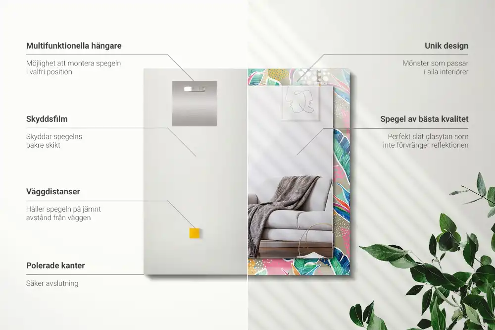 Specchio rettangolare stampato Fiori e foglie