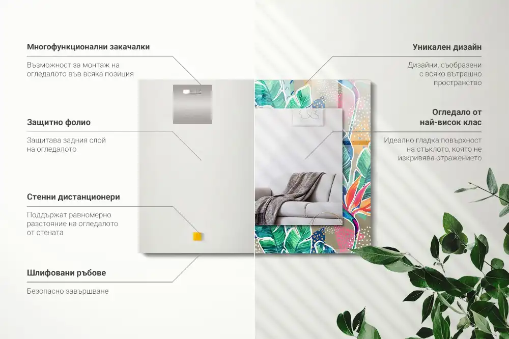 Specchio rettangolare stampato Fiori e foglie