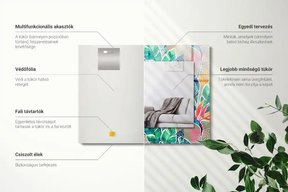 Specchio rettangolare stampato Fiori e foglie