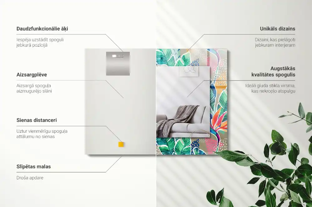 Specchio rettangolare stampato Fiori e foglie