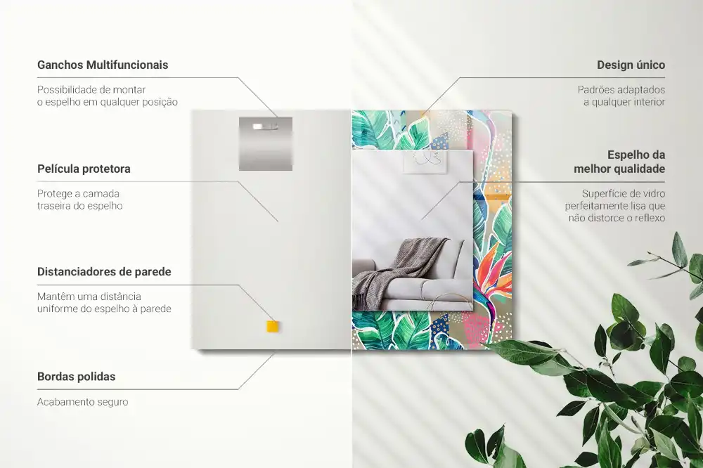 Specchio rettangolare stampato Fiori e foglie