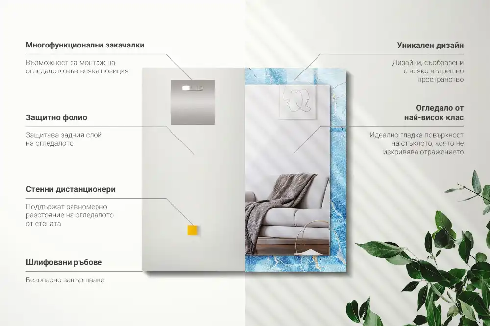 Specchio rettangolare decoro Motivo in marmo blu