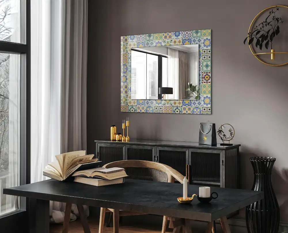Specchio rettangolare con cornice stampata Motivi di piastrelle colorate