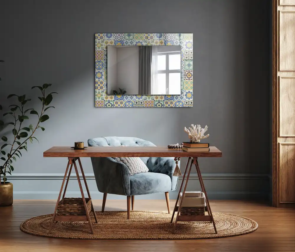 Specchio rettangolare con cornice stampata Motivi di piastrelle colorate