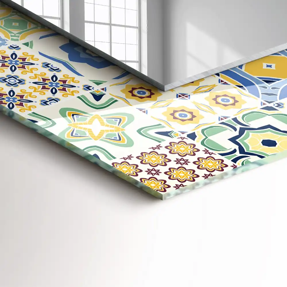 Specchio rettangolare con cornice stampata Motivi di piastrelle colorate