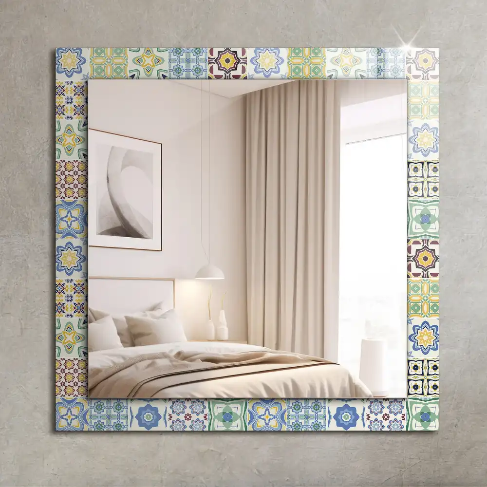 Specchio rettangolare con cornice stampata Motivi di piastrelle colorate