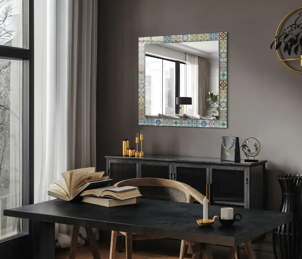 Specchio rettangolare con cornice stampata Motivi di piastrelle colorate