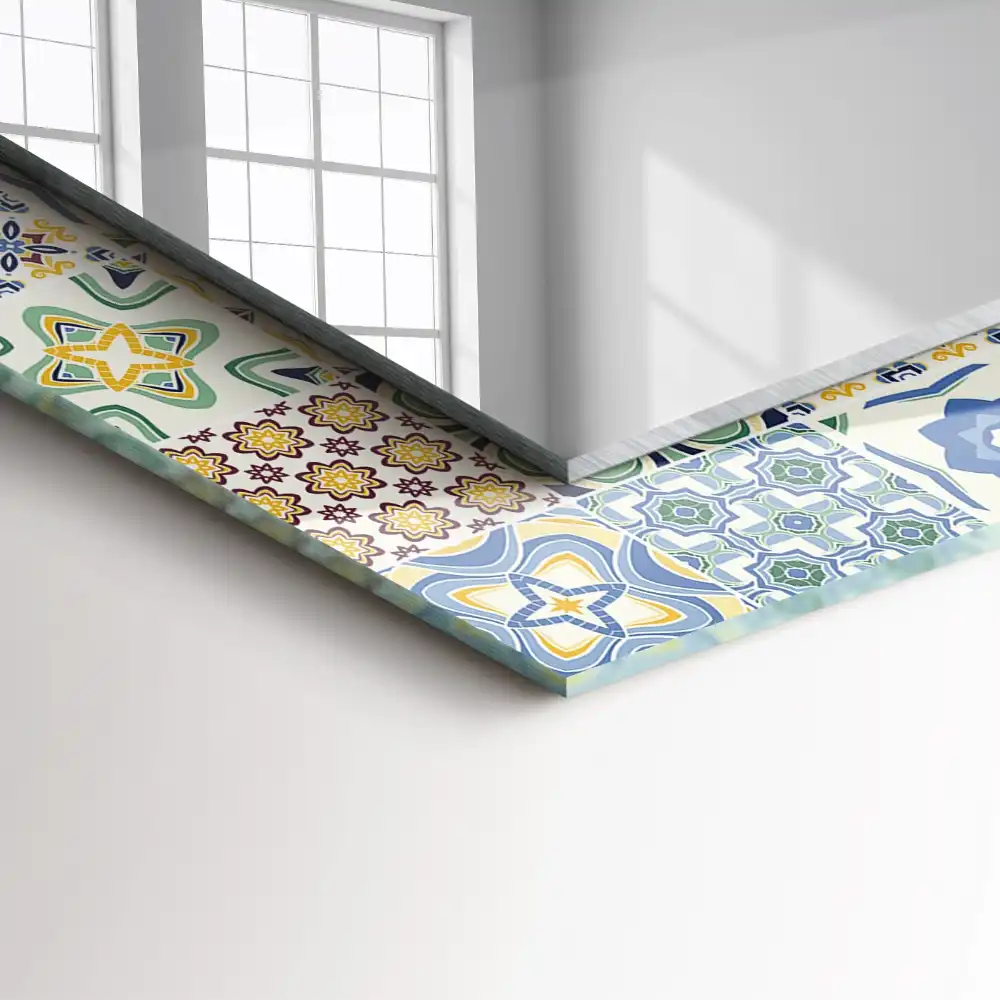 Specchio rettangolare con cornice stampata Motivi di piastrelle colorate
