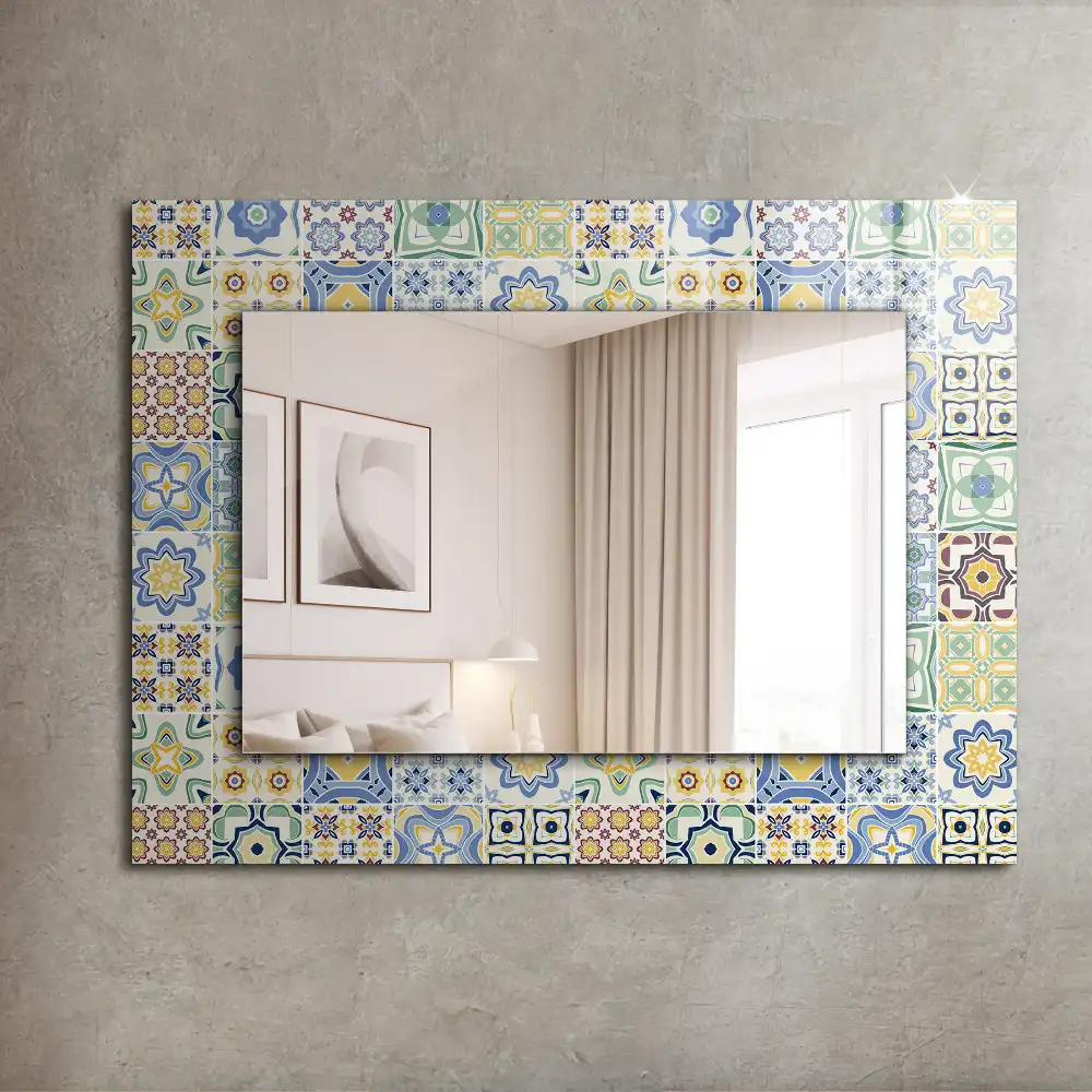 Specchio rettangolare con cornice stampata Motivi di piastrelle colorate