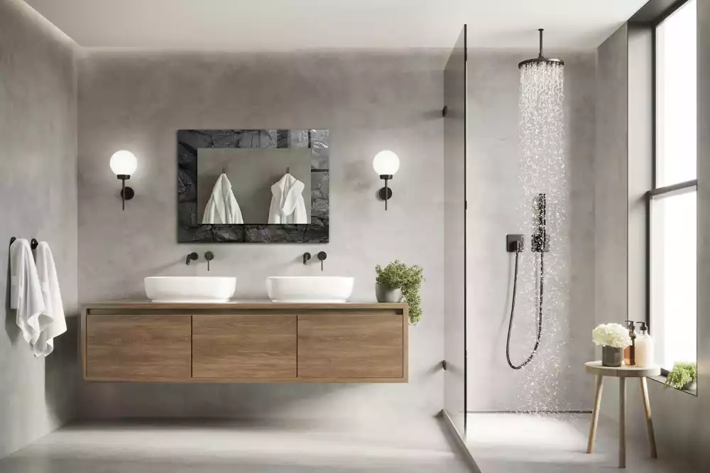 Specchio rettangolare stampato crepe nella roccia nera