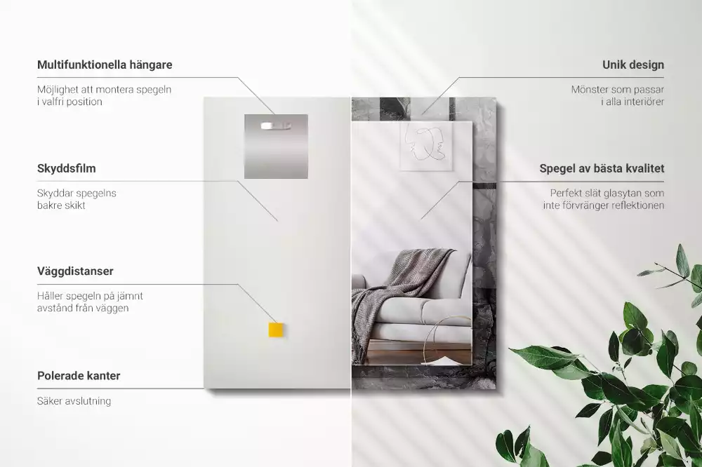 Specchio rettangolare stampato crepe nella roccia nera