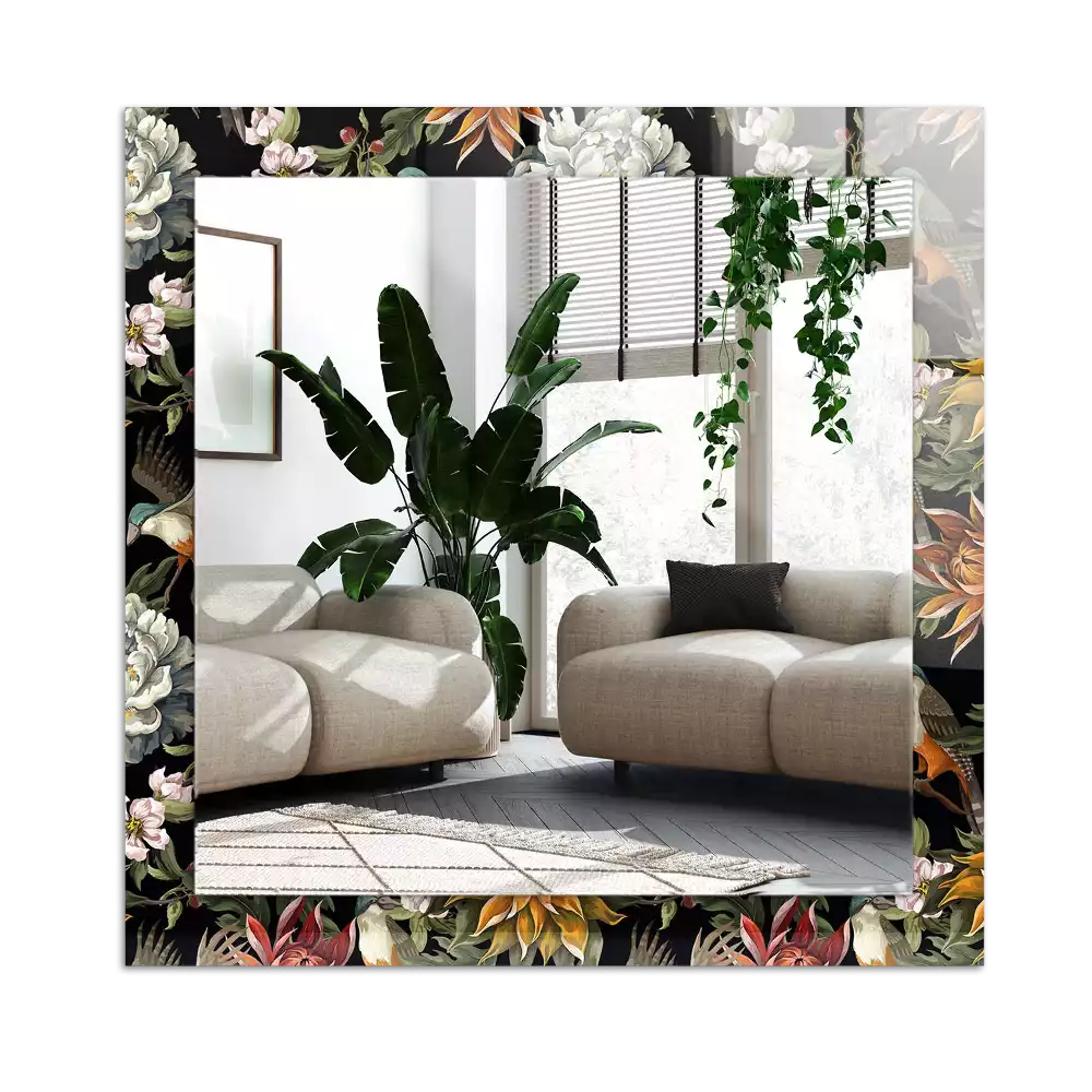 Specchio rettangolare decoro Fiori e uccelli