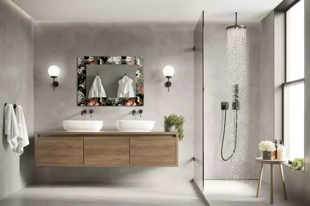 Specchio rettangolare decoro Fiori e uccelli