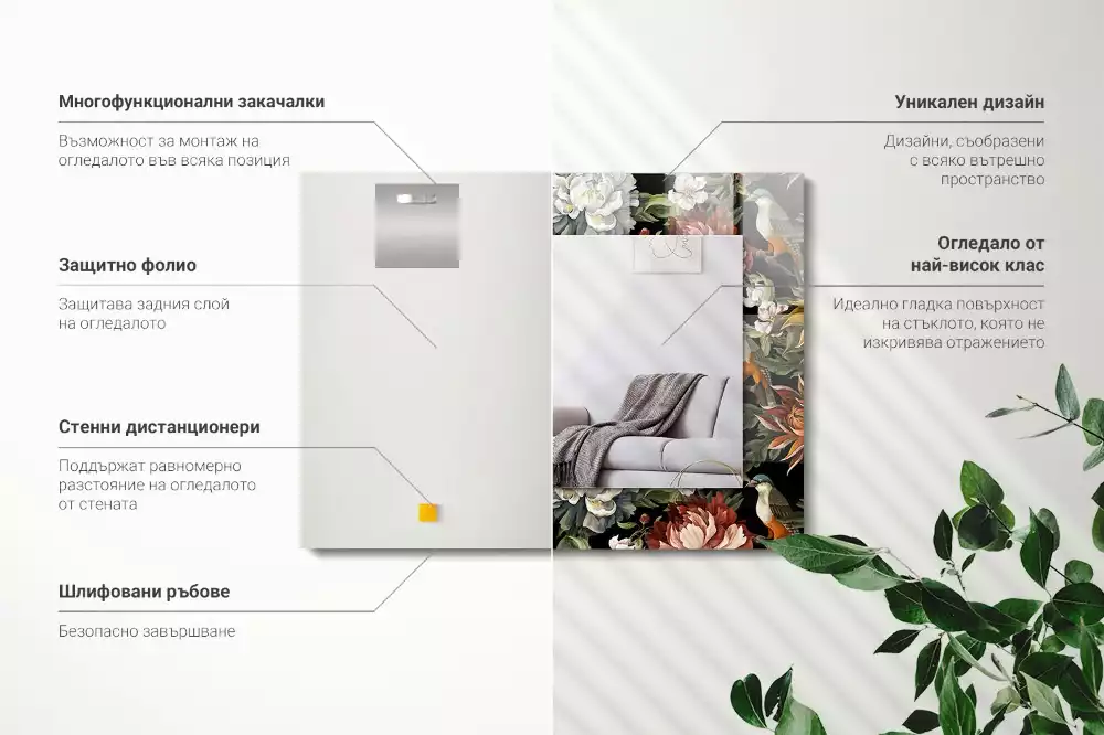 Specchio rettangolare decoro Fiori e uccelli