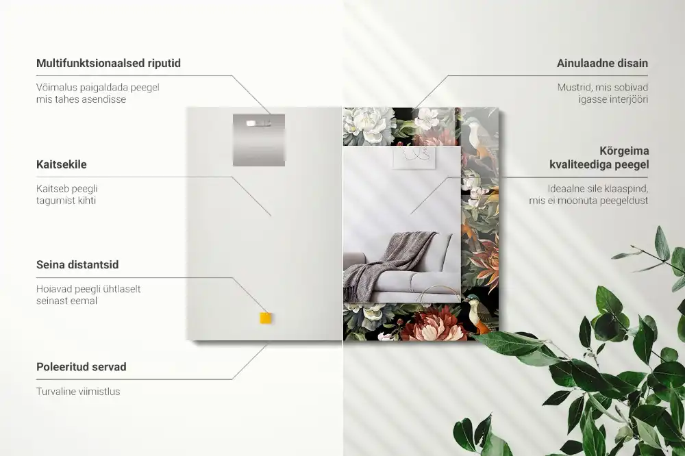 Specchio rettangolare decoro Fiori e uccelli