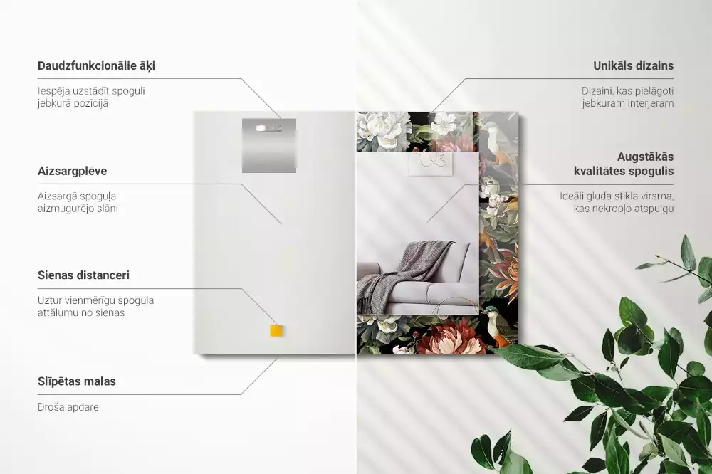 Specchio rettangolare decoro Fiori e uccelli