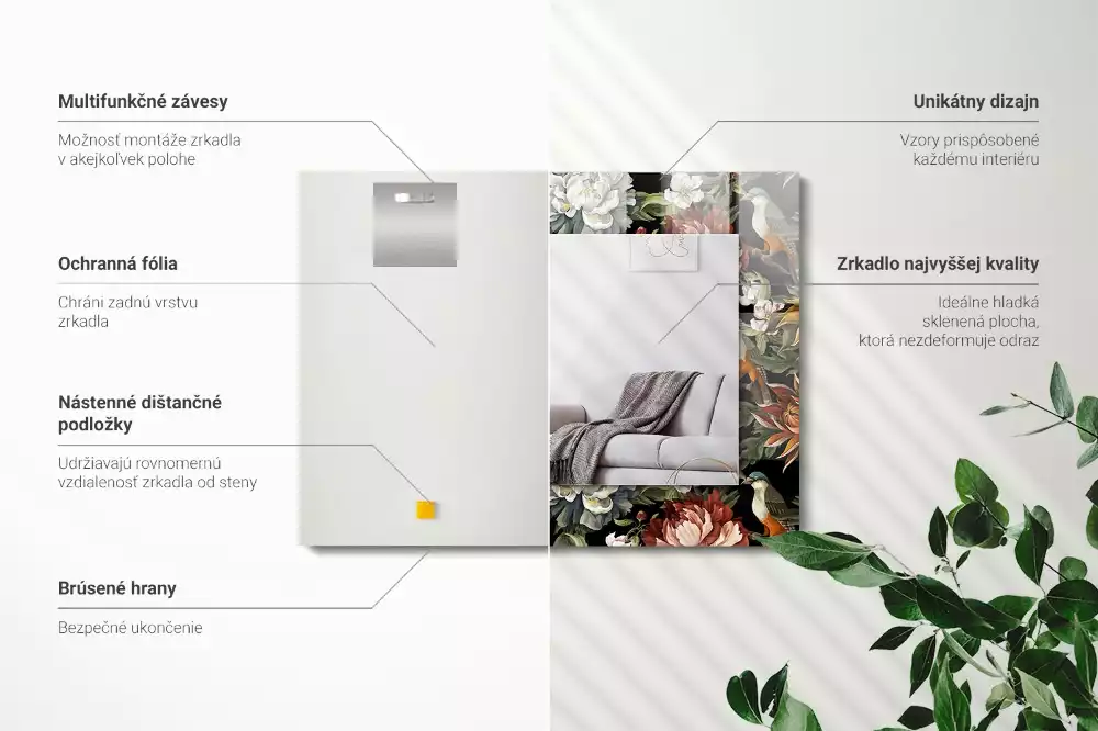 Specchio rettangolare decoro Fiori e uccelli