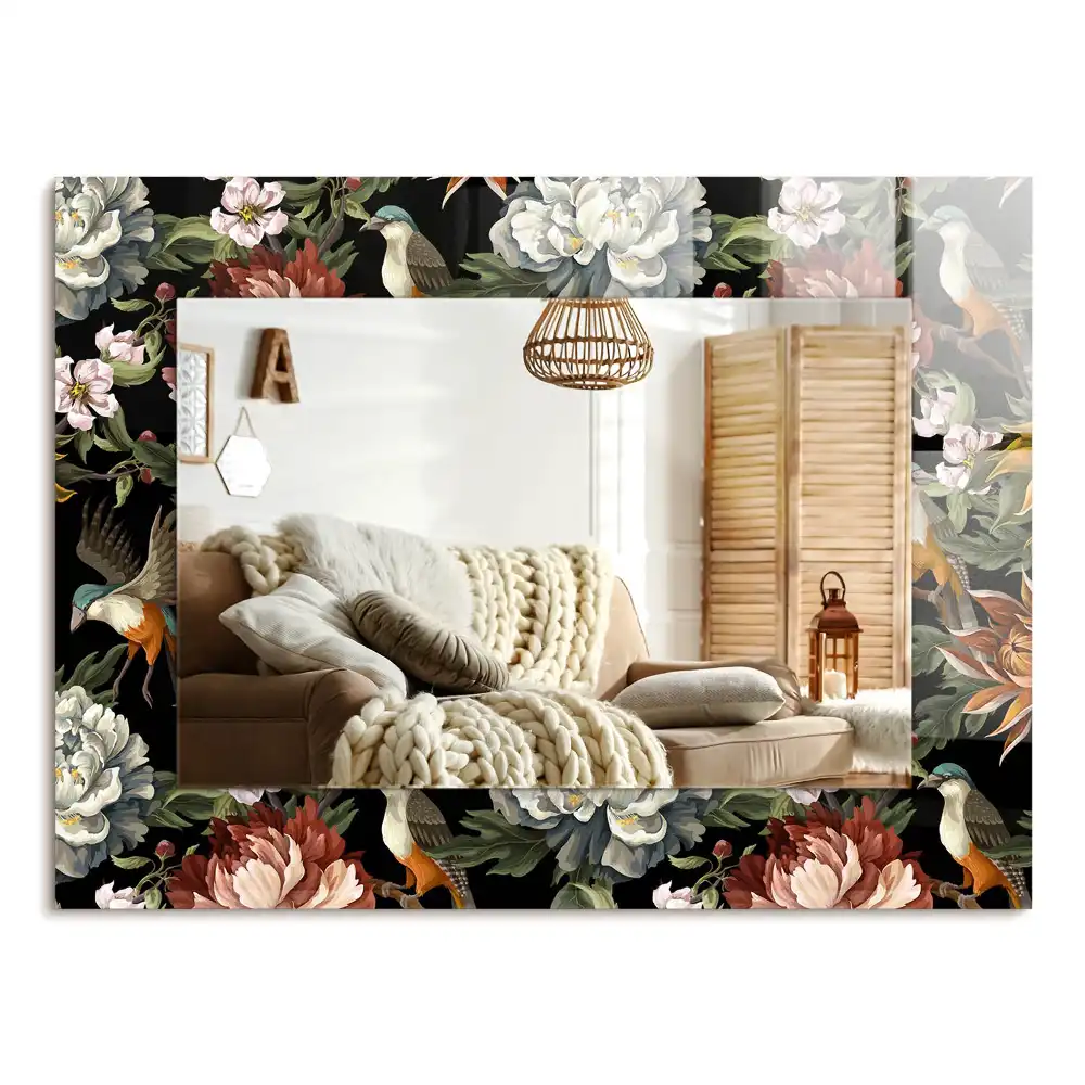 Specchio rettangolare decoro Fiori e uccelli