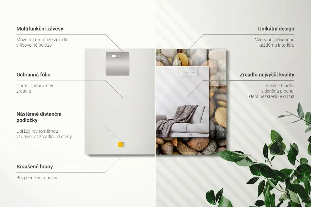 Specchio rettangolare con cornice stampata Pietre lisce colorate