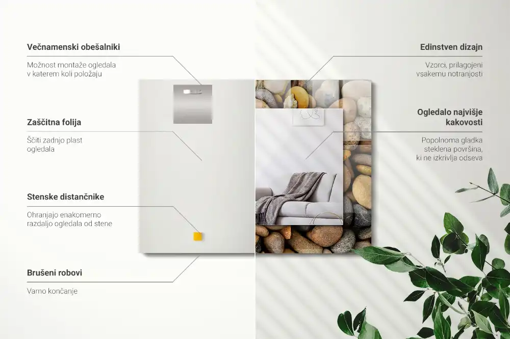 Specchio rettangolare con cornice stampata Pietre lisce colorate