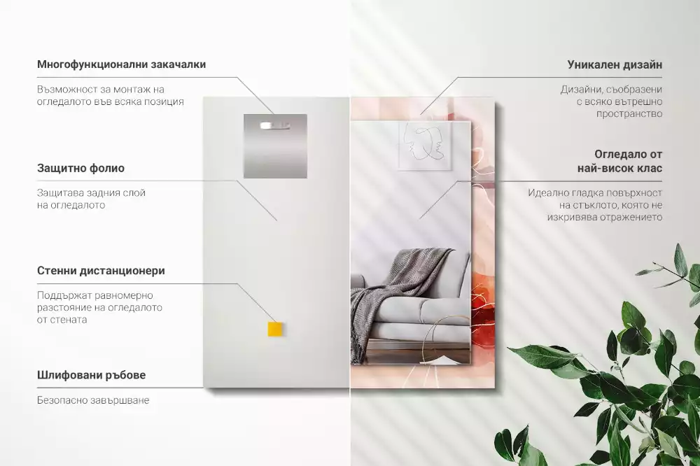 Specchio rettangolare stampato Motivi floreali astratti