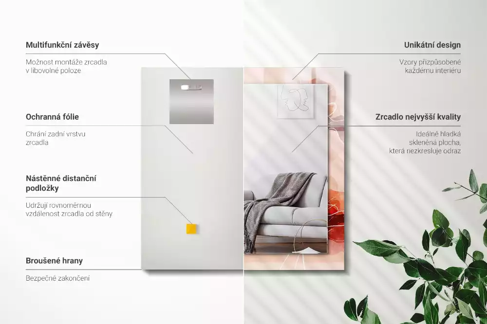 Specchio rettangolare stampato Motivi floreali astratti