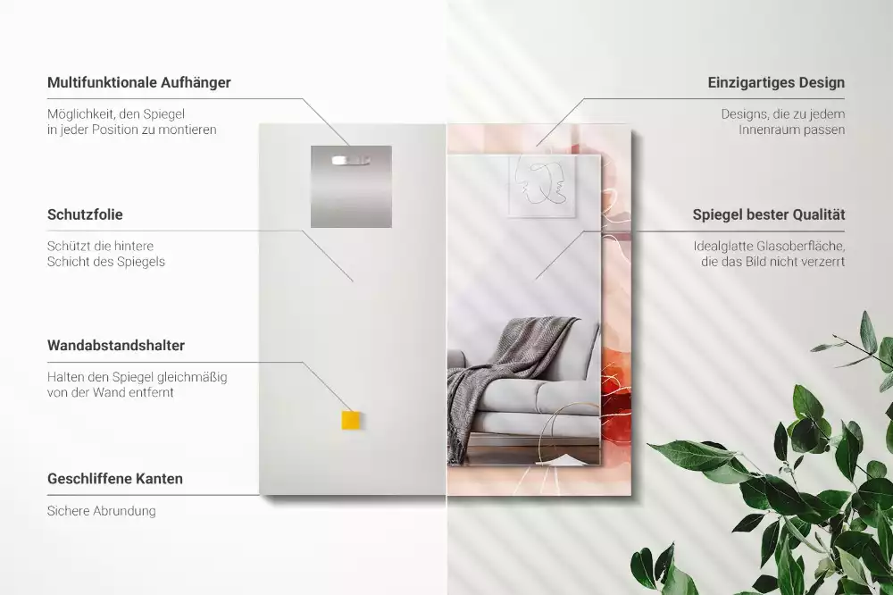 Specchio rettangolare stampato Motivi floreali astratti