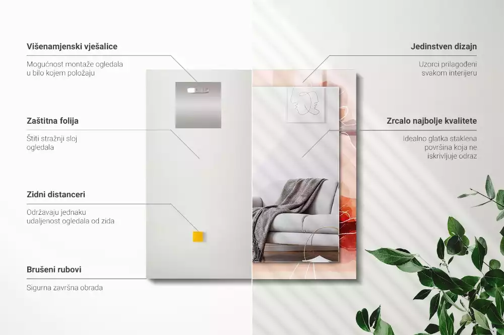 Specchio rettangolare stampato Motivi floreali astratti