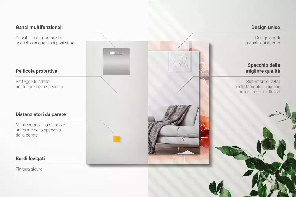 Specchio rettangolare stampato Motivi floreali astratti