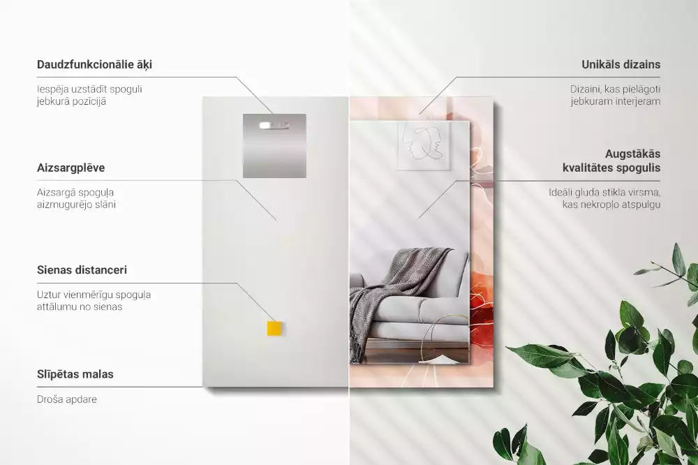 Specchio rettangolare stampato Motivi floreali astratti