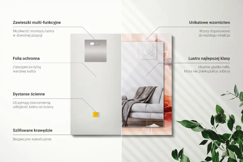 Specchio rettangolare stampato Motivi floreali astratti