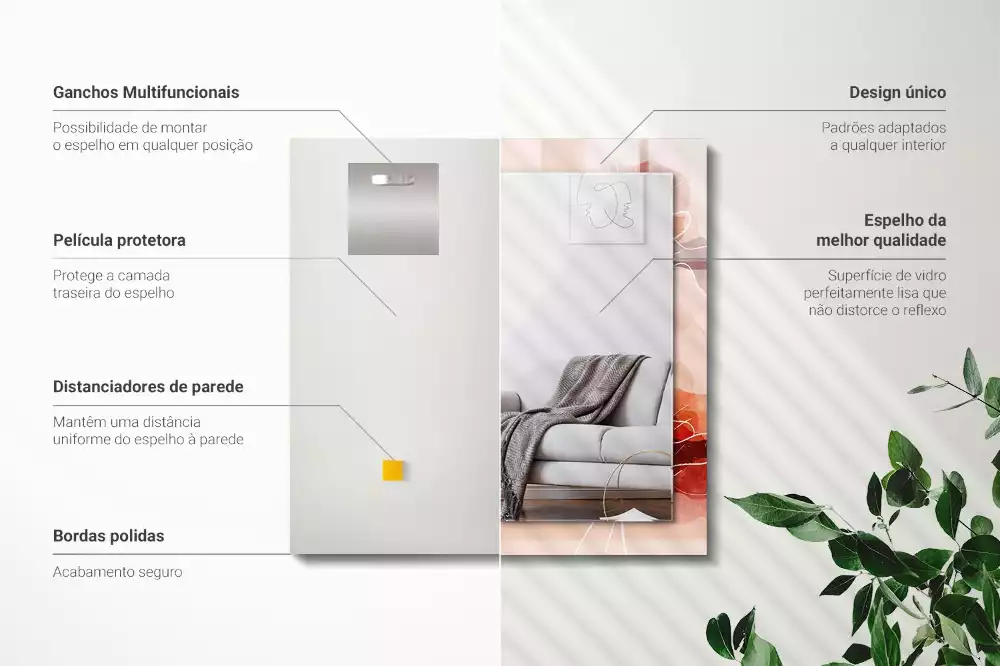 Specchio rettangolare stampato Motivi floreali astratti