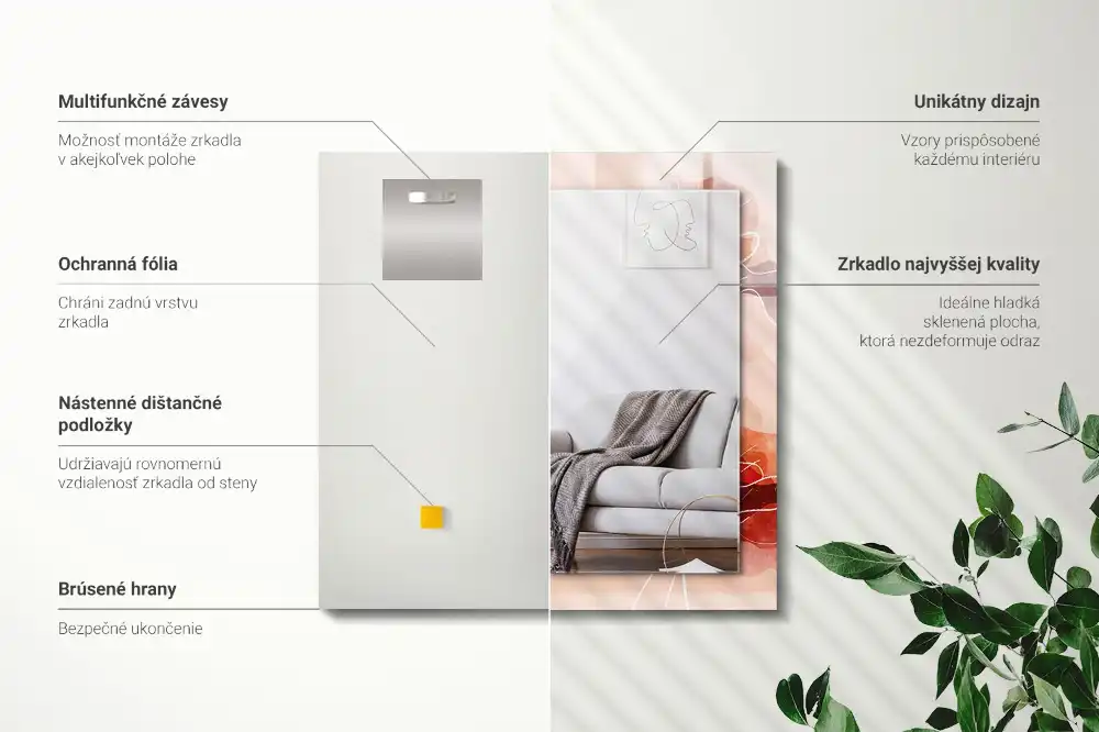 Specchio rettangolare stampato Motivi floreali astratti