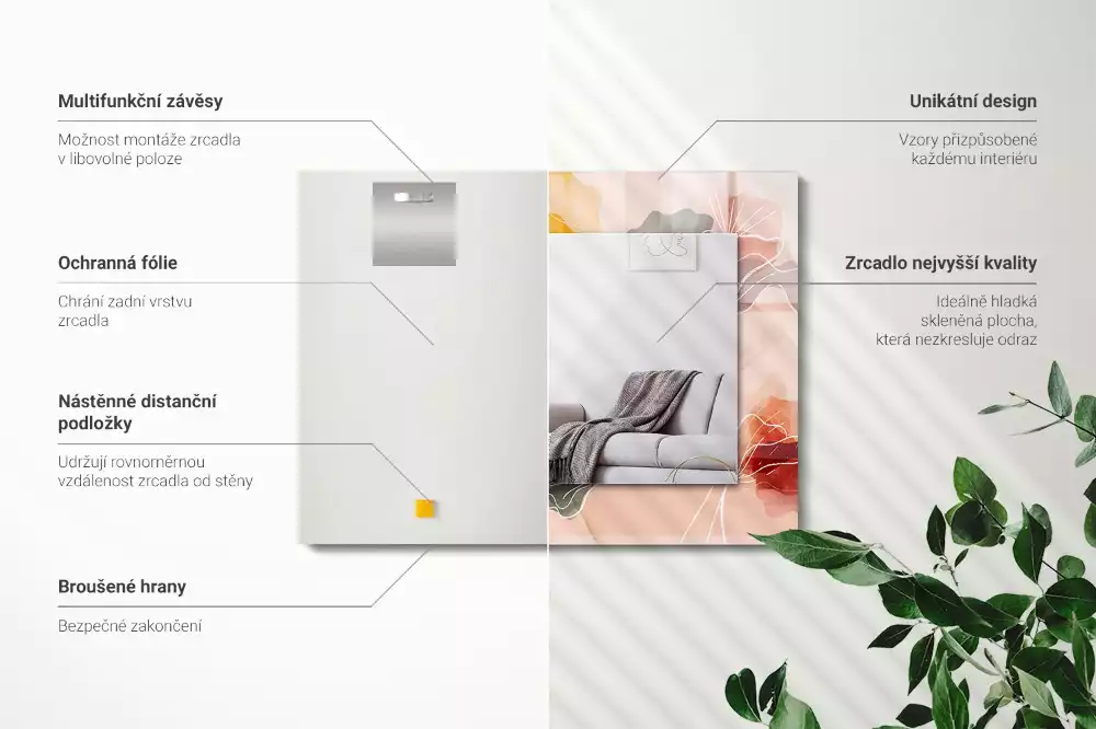 Specchio rettangolare stampato Motivi floreali astratti