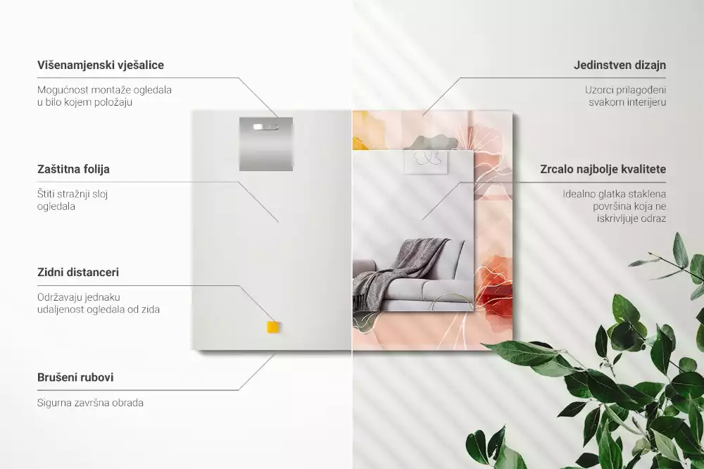 Specchio rettangolare stampato Motivi floreali astratti