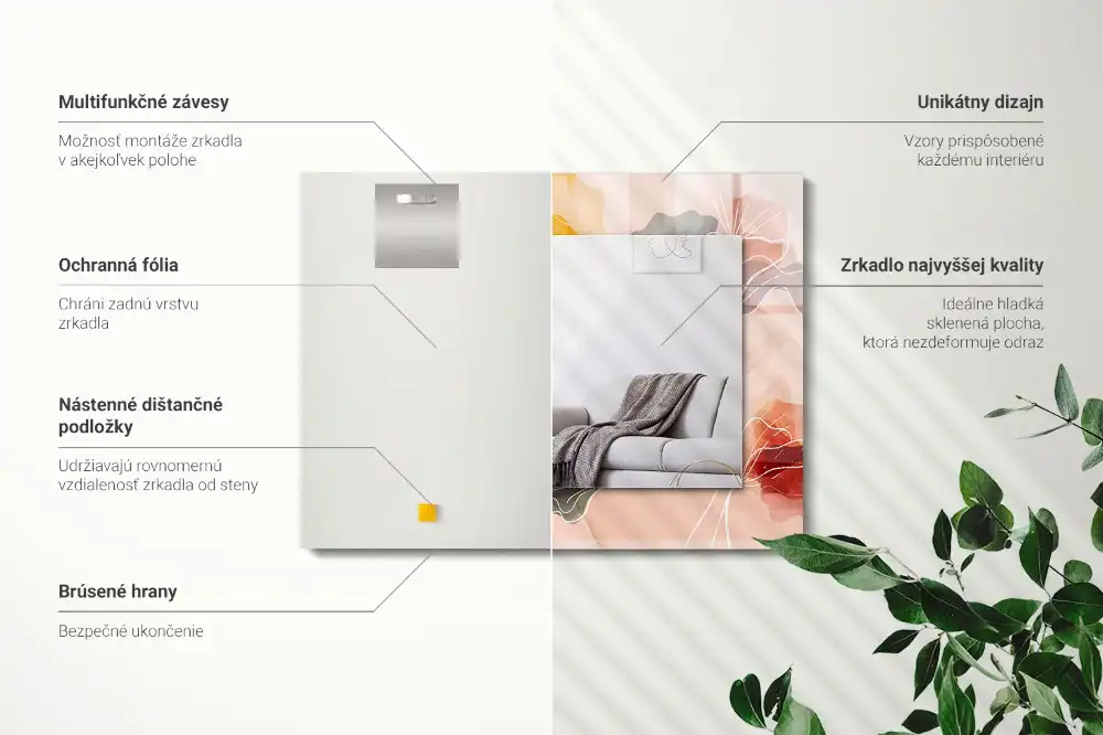 Specchio rettangolare stampato Motivi floreali astratti