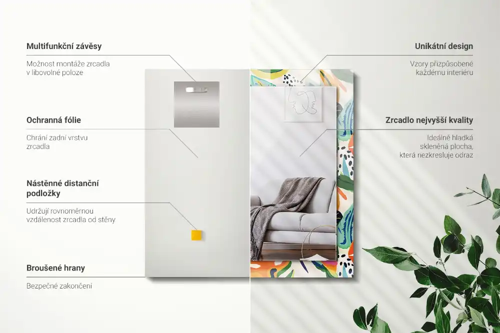 Specchio rettangolare decoro Motivo a foglie colorate