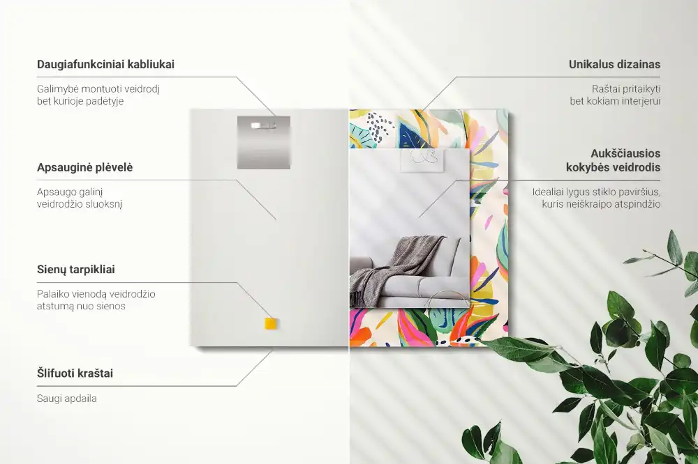 Specchio rettangolare decoro Motivo a foglie colorate