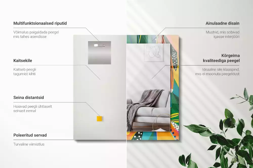 Specchio rettangolare con cornice stampata Motivo astratto colorato