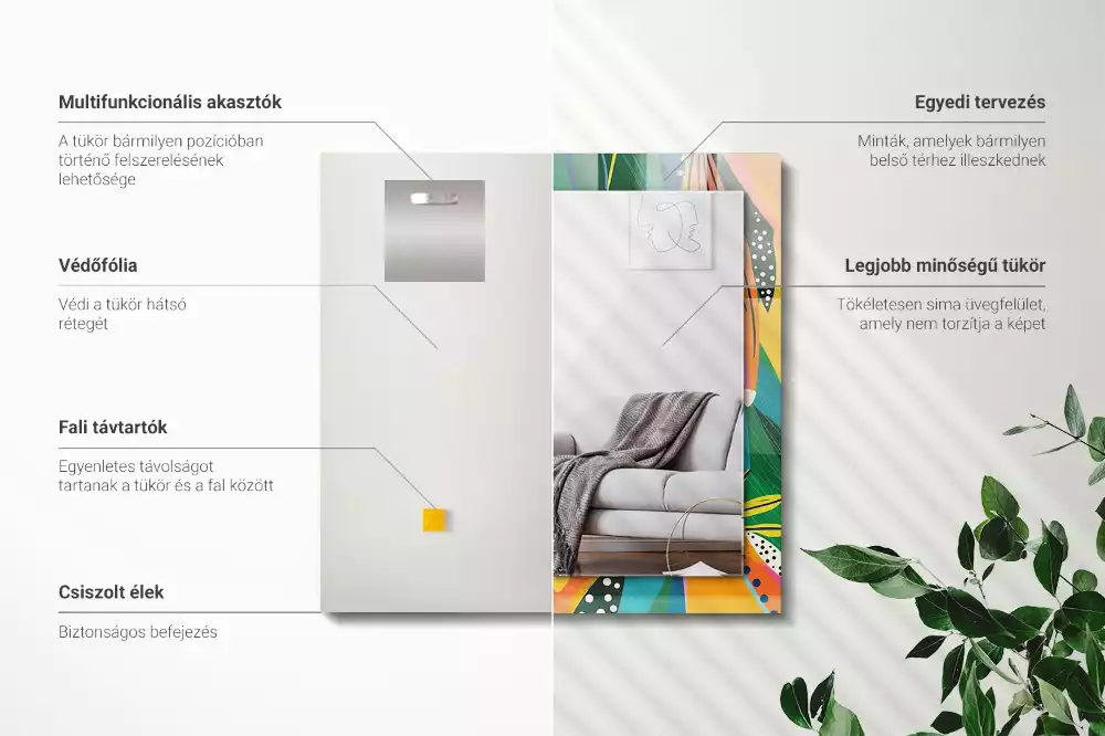 Specchio rettangolare con cornice stampata Motivo astratto colorato