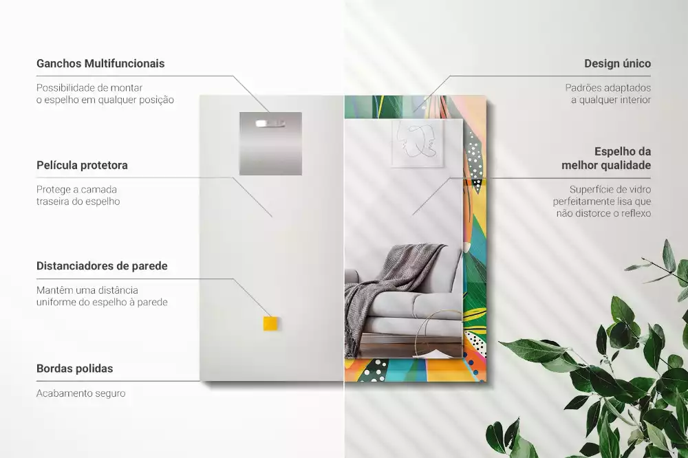 Specchio rettangolare con cornice stampata Motivo astratto colorato