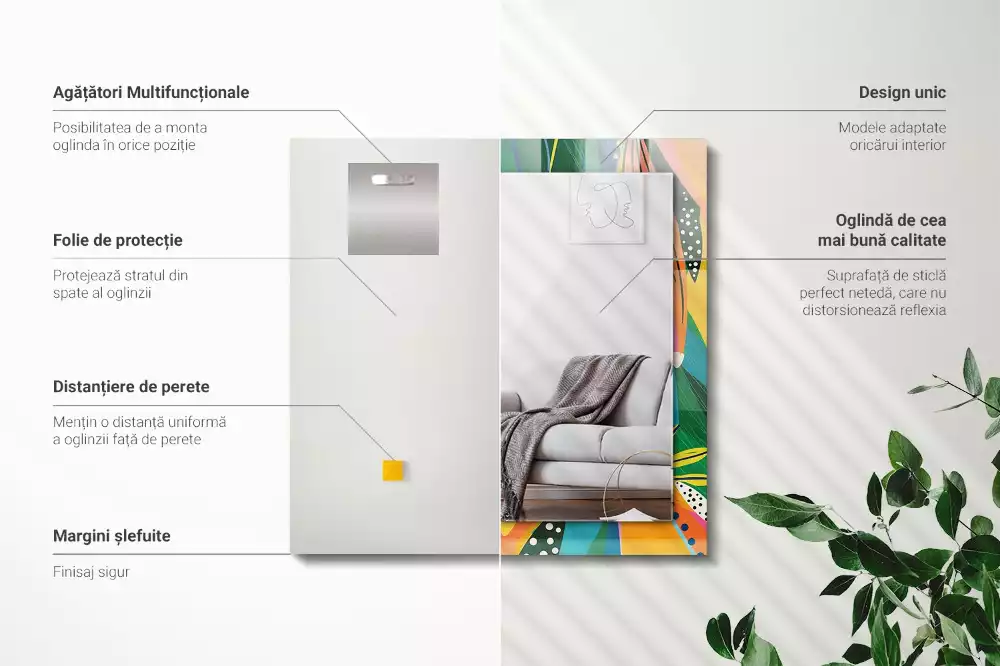 Specchio rettangolare con cornice stampata Motivo astratto colorato