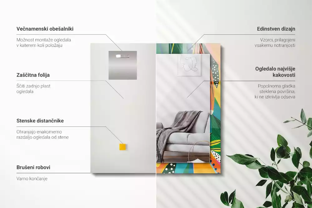 Specchio rettangolare con cornice stampata Motivo astratto colorato