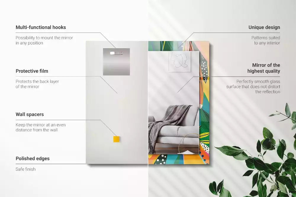 Specchio rettangolare con cornice stampata Motivo astratto colorato